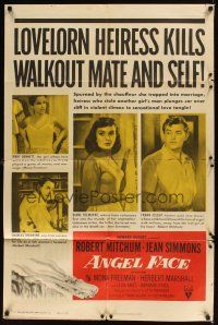 1e032 ANGEL FACE 1sh '53 Robert Mitchum, heiress Jean Simmons, Otto Preminger, Howard Hughes