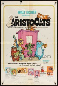 1e036 ARISTOCATS 1sh '71 Walt Disney feline jazz musical cartoon, great image!