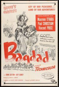 1e051 BAGDAD military 1sh '50 art of Maureen O'Hara in sexiest harem outfit, Vincent Price!