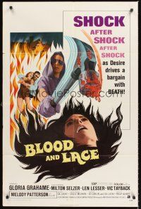 1e085 BLOOD & LACE 1sh '71 AIP, gruesome horror image of wacky cultist w/bloody hammer!
