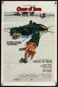 1e159 CROSS OF IRON 1sh '77 Sam Peckinpah, Tanenbaum art of fallen World War II Nazi soldier!