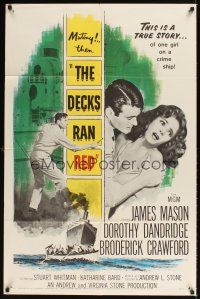 1e179 DECKS RAN RED 1sh '58 James Mason, Dorothy Dandridge is one girl on a crime ship!