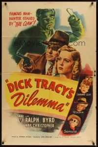 1e193 DICK TRACY'S DILEMMA style A 1sh '47 art of Ralph Byrd vs The Claw, Sightless, & Vitamin
