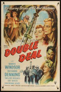1e204 DOUBLE DEAL style A 1sh '51 Marie Windsor, Richard Denning, cool spewing oil rig artwork!