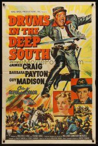 1e215 DRUMS IN THE DEEP SOUTH style A 1sh '51 James Craig & Barbara Payton in the Civil War!