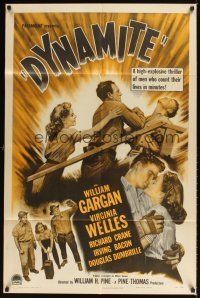 1e217 DYNAMITE 1sh '49 explosive romantic artwork of William Gargan & Virginia Welles!