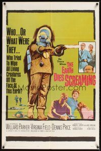 1e219 EARTH DIES SCREAMING 1sh '64 Terence Fisher sci-fi, wacky monster, who or what were they?