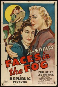 1e240 FACES IN THE FOG 1sh '44 Jane Withers, Paul Kelly, Lee Patrick, romantic stone litho art!