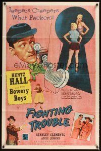 1e251 FIGHTING TROUBLE 1sh '56 Huntz Hall & the Bowery Boys, jeepers creepers what peekers!
