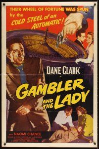 1e289 GAMBLER & THE LADY 1sh '52 cool gambling image, wheel of fortune spun by cold steel!