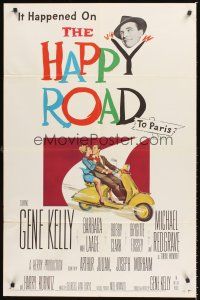 1e328 HAPPY ROAD 1sh '57 Gene Kelly directs & stars w/pretty Barbara Laage on Vespa!