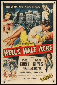 1e348 HELL'S HALF ACRE 1sh '54 Wendell Corey romances sexy Evelyn Keyes in Hawaii!