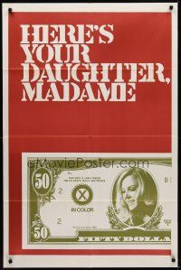 1e351 HERE'S YOUR DAUGHTER, MADAME 1sh '63 sexy woman on fifty dollar bill!