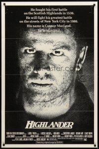1e359 HIGHLANDER 1sh '86 huge close up headshot of immortal Christopher Lambert!