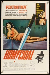 1e366 HOMICIDAL 1sh '61 William Castle's story of a psychotic killer, cool knife & sexy girl image!