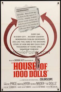 1e375 HOUSE OF 1000 DOLLS 1sh '67 Vincent Price, Martha Hyer, traffic in human flesh!