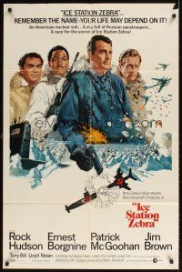 1e389 ICE STATION ZEBRA style A 1sh '69 art of Rock Hudson, Jim Brown & Ernest Borgnine!