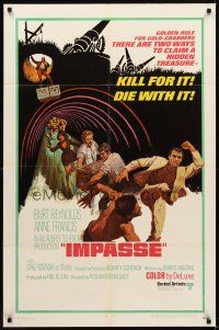 1e392 IMPASSE int'l 1sh '69 cool action art of Burt Reynolds kicking thug in the face, Anne Francis!