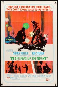 1e394 IN THE HEAT OF THE NIGHT 1sh '67 Sidney Poitier, Rod Steiger, Warren Oates, cool crime art!