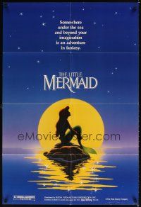 1e486 LITTLE MERMAID teaser DS 1sh '89 Disney, great cartoon image of Ariel in moonlight!