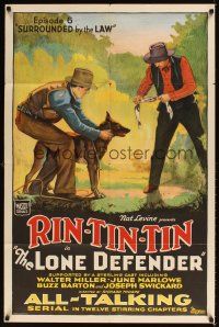 1e493 LONE DEFENDER chapter 6 1sh '30 stone litho art of Rin-Tin-Tin, Surrounded by the Law!