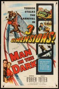 1e536 MAN IN THE DARK 3D 1sh '53 really cool art of men fighting on rollercoaster!