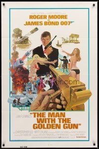 1e539 MAN WITH THE GOLDEN GUN 1sh '74 art of Roger Moore as Bond by Robert McGinnis!