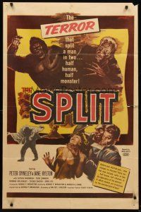 1e548 MANSTER 1sh '62 wacky sci-fi horror, half man - half monster, The Split!