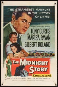 1e578 MIDNIGHT STORY 1sh '57 Tony Curtis in the strangest San Francisco manhunt in crime's history!