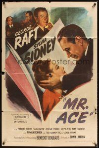 1e595 MR. ACE 1sh '46 close up of George Raft holding pretty Sylvia Sidney, film noir!
