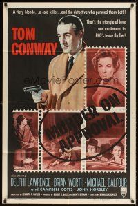 1e598 MURDER ON APPROVAL style A 1sh '56 art of detective Tom Conway w/pistol, English noir!
