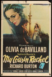 1e601 MY COUSIN RACHEL 1sh '53 art of pretty Olivia de Havilland & Richard Burton!