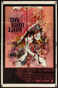1e602 MY FAIR LADY int'l 1sh '64 classic art of Audrey Hepburn & Rex Harrison by Bob Peak!