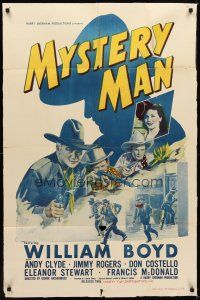 1e603 MYSTERY MAN 1sh R40s cool different art of William Boyd as Hopalong Cassidy!