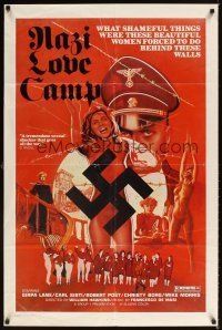 1e608 NAZI LOVE CAMP 1sh '77 classic bad taste image of tortured girls & swastika!
