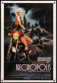 1e609 NECROPOLIS 1sh '86 art of sexy LeeAnne Baker on motorcycle w/zombies!