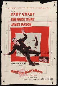 1e624 NORTH BY NORTHWEST 1sh R62 Cary Grant, Eva Marie Saint, Alfred Hitchcock classic!