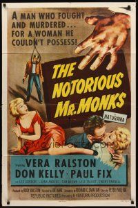 1e625 NOTORIOUS MR. MONKS 1sh '58 a man who fought and murdered for a woman he couldn't possess!