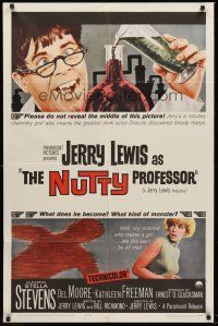 1e626 NUTTY PROFESSOR 1sh '63 wacky Jerry Lewis directs & stars w/pretty Stella Stevens!