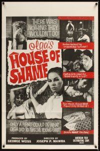 1e634 OLGA'S HOUSE OF SHAME 1sh '64 rough sex, wild images of bound girls in peril!