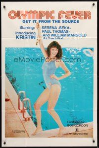 1e635 OLYMPIC FEVER 1sh '80 sexy Kristin in bathing suit holding gold medals by swimming pool!