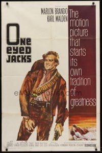 1e643 ONE EYED JACKS 1sh '61 great artwork of star & director Marlon Brando with gun & bandolier!