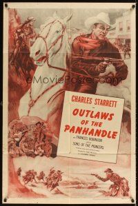 1e650 OUTLAWS OF THE PANHANDLE 1sh R53 Charles Starrett western, blazing his way to glory!