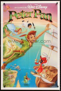 1e666 PETER PAN Spanish/U.S. 1sh R89 Walt Disney animated cartoon fantasy classic, flying artwork!