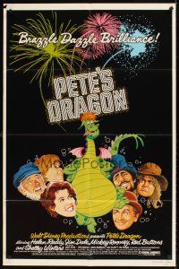 1e667 PETE'S DRAGON 1sh '77 Walt Disney, Helen Reddy, colorful art of cast w/Pete!