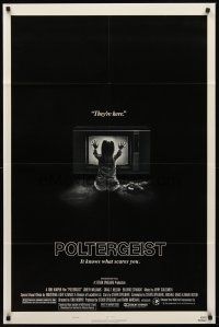 1e677 POLTERGEIST style B 1sh '82 Tobe Hooper, classic, they're here, Heather O'Rourke by TV!