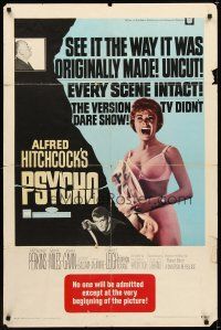 1e696 PSYCHO 1sh R69 different image of sexy half-dressed Janet Leigh, Alfred Hitchcock
