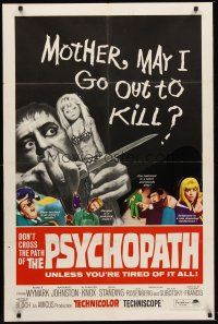 1e698 PSYCHOPATH 1sh '66 Robert Bloch, wild horror image, Mother, may I go out to kill?