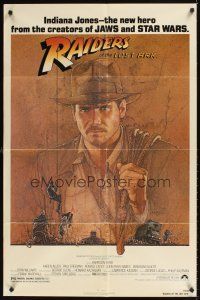 1e706 RAIDERS OF THE LOST ARK 1sh '81 great art of adventurer Harrison Ford by Amsel!
