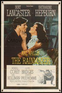 1e708 RAINMAKER 1sh '56 great romantic close up of Burt Lancaster & Katharine Hepburn!